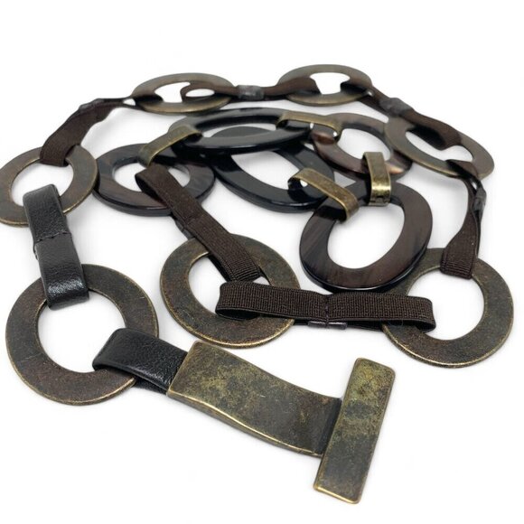 Medieval Style Chain Belt Antiqued Silver Metal Tortoiseshell Enamel Elastic OS - Picture 9 of 9